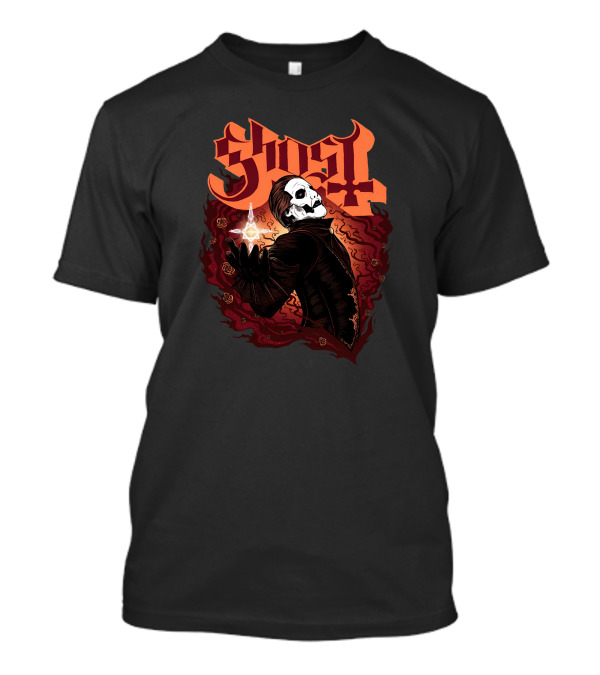 Ghost Band Skull Figure Red Flames T-Shirt