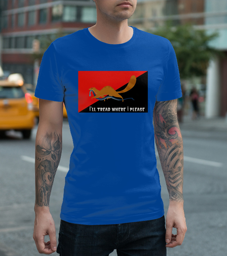 I'll Tread Where I Please Squirrel With Snake On Red T-Shirt