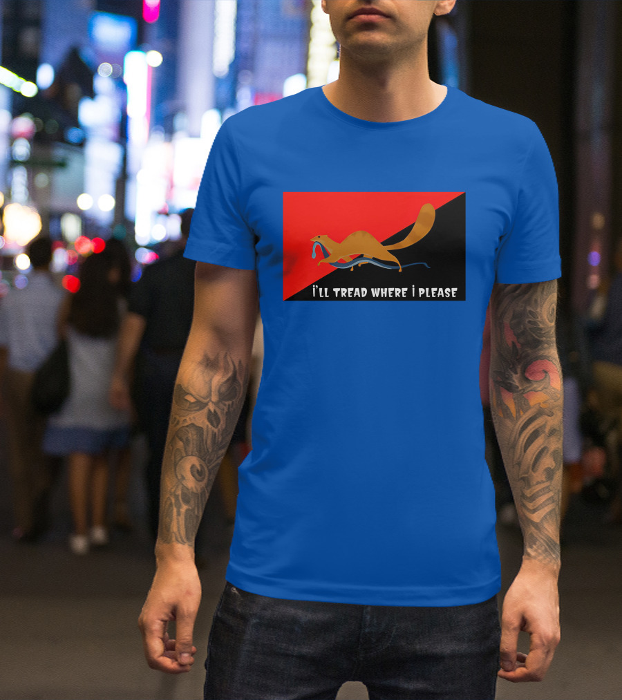 I'll Tread Where I Please Squirrel With Snake On Red T-Shirt