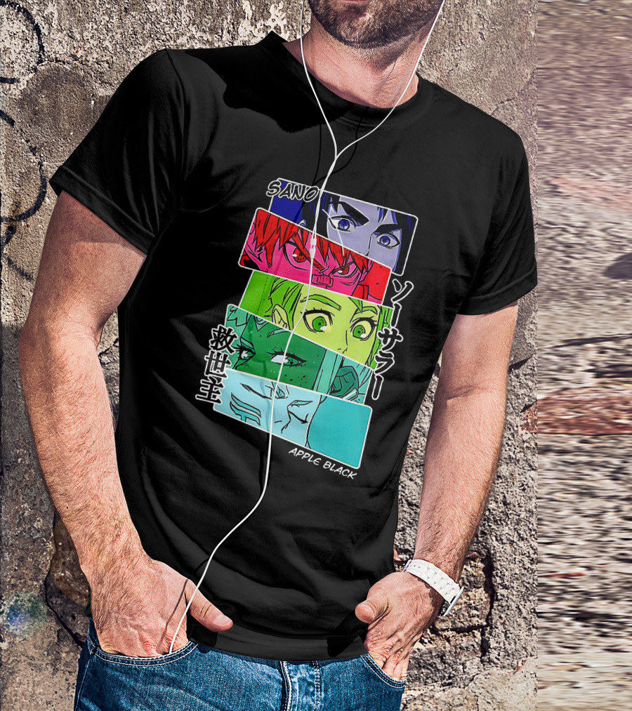 Saturday AM Apple Black Sano Character Panels Spencer's Merch T-Shirt