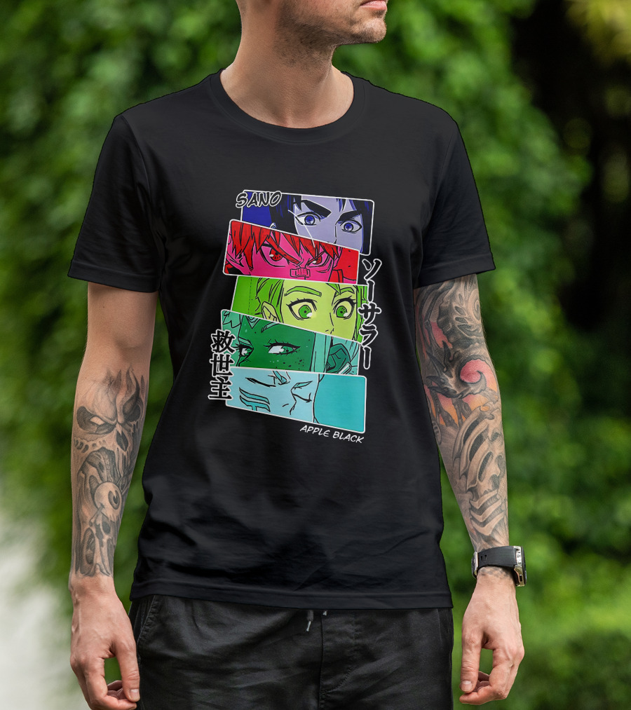 Saturday AM Apple Black Sano Character Panels Spencer's Merch T-Shirt