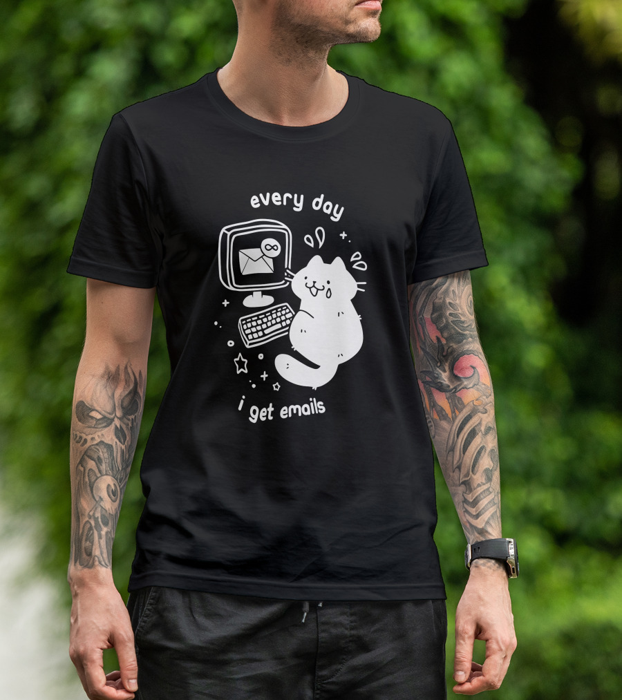 Every Day I Get Emails Cat Computer Stars Keyboard Infinity T-Shirt