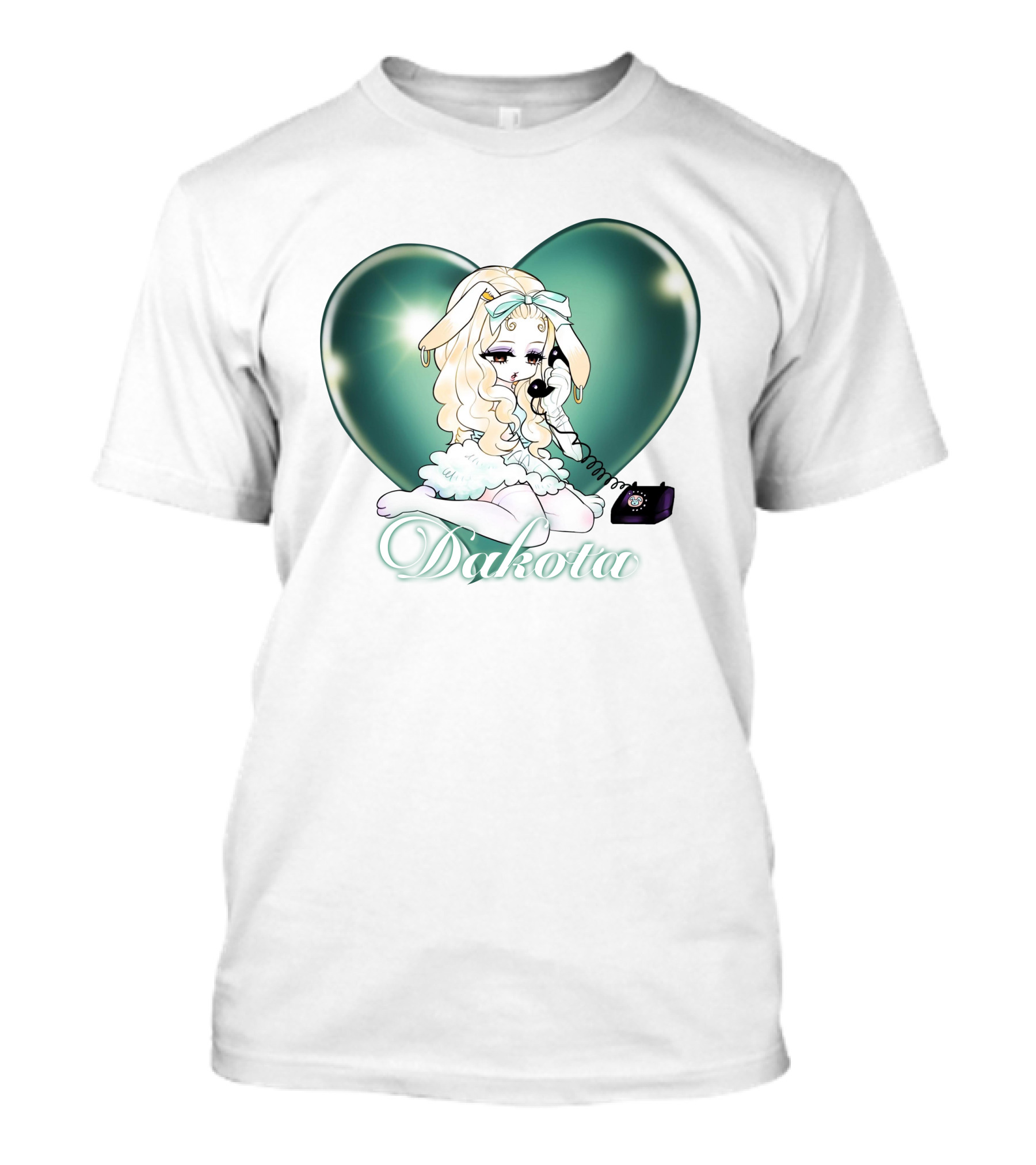 Dakota Cute Bunny Girl With Heart And Vintage Phone T-Shirt