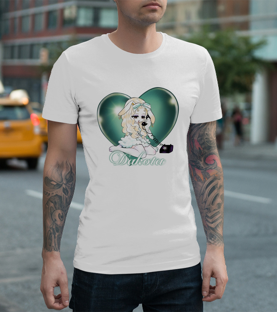Dakota Cute Bunny Girl with Heart and Vintage Phone T-Shirt