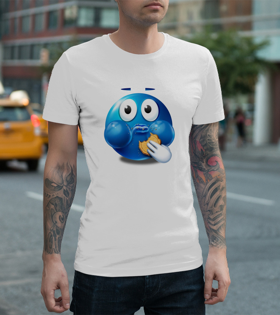 Pac-Man Style Blue Ghost Eating Cookies Hungee T-Shirt