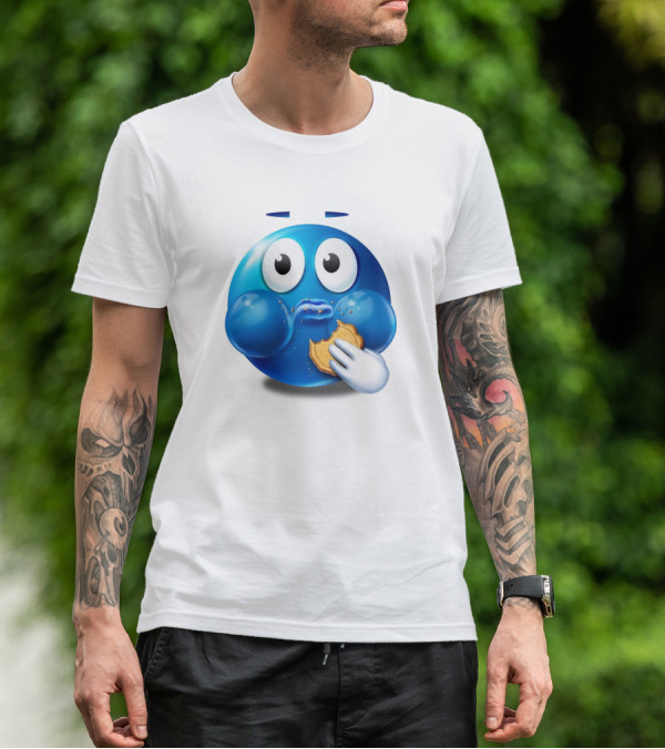 Pac-Man Style Blue Ghost Eating Cookies Hungee T-Shirt