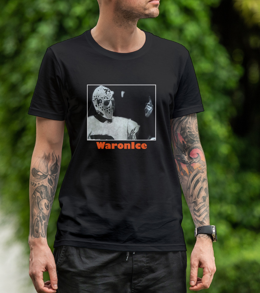 WaronIce Masked Hockey Player With Middle Finger Gesture T-Shirt