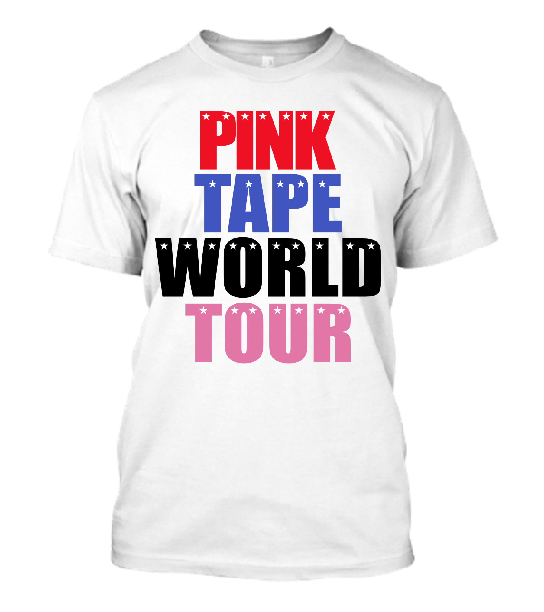Pink Tape World Tour Pink Blue Black Star Lettering T-Shirt