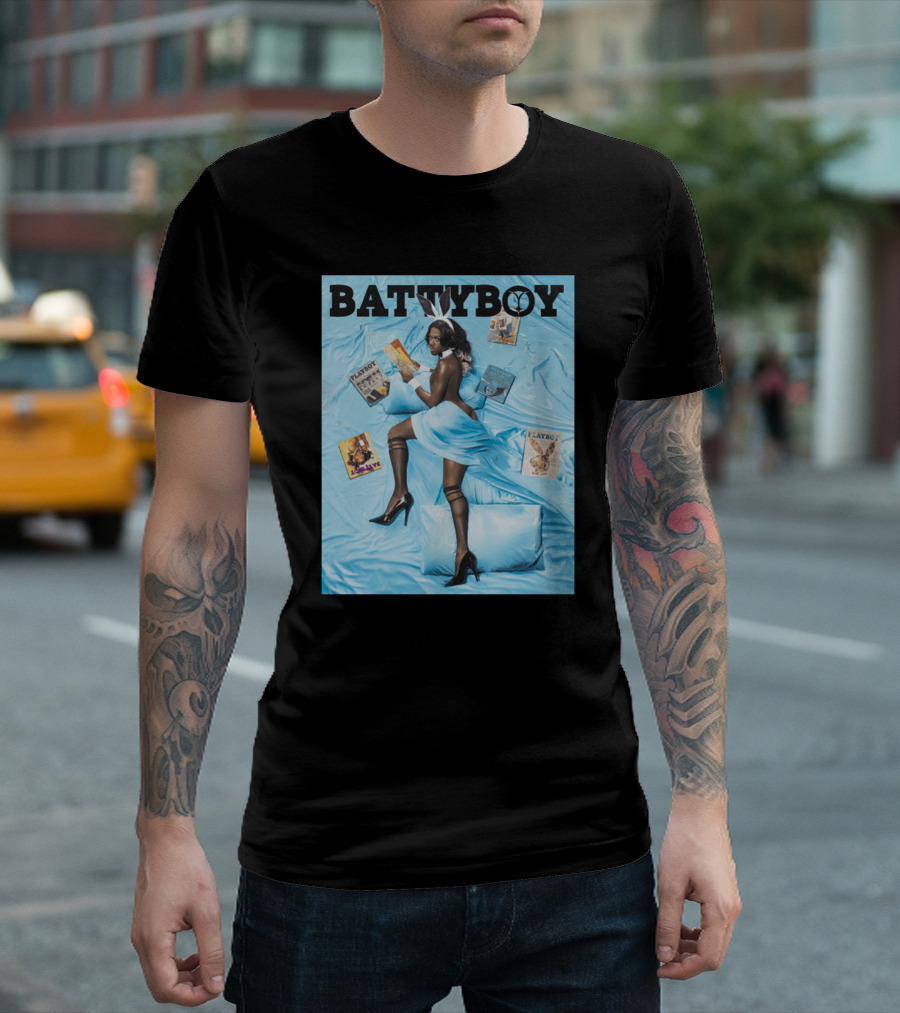 Batty Boy Lil Nas X Playboy Blue Satin High Heels Magazines T-Shirt