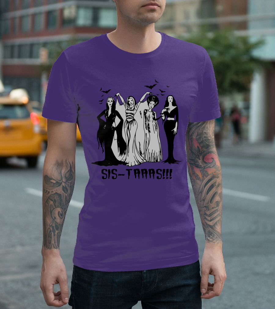 SIS-TAAAS Gothic Witches Halloween Illustration with Bats T-Shirt