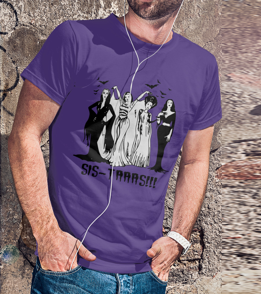 SIS-TAAAS Gothic Witches Halloween Illustration With Bats T-Shirt