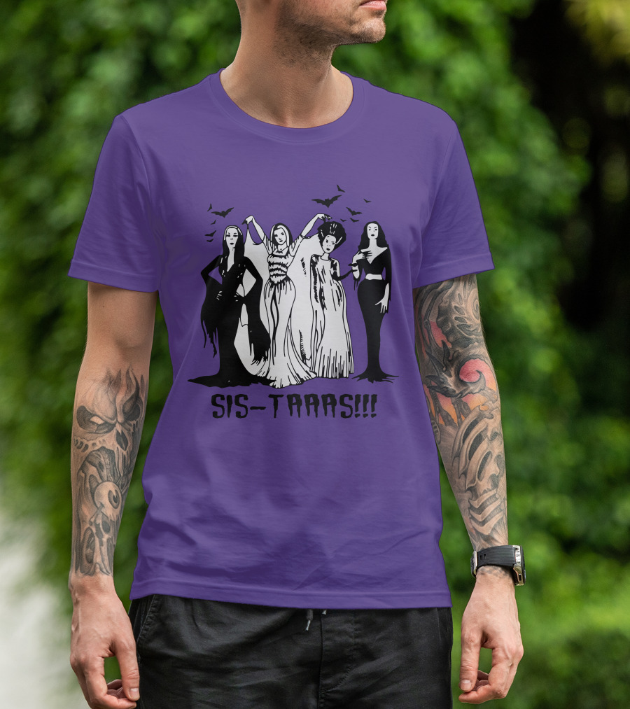 SIS-TAAAS Gothic Witches Halloween Illustration With Bats T-Shirt