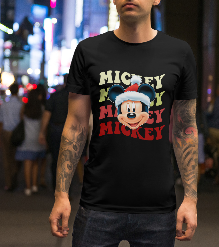 Mickey Mouse Christmas Santa Hat Holiday Festive T-Shirt