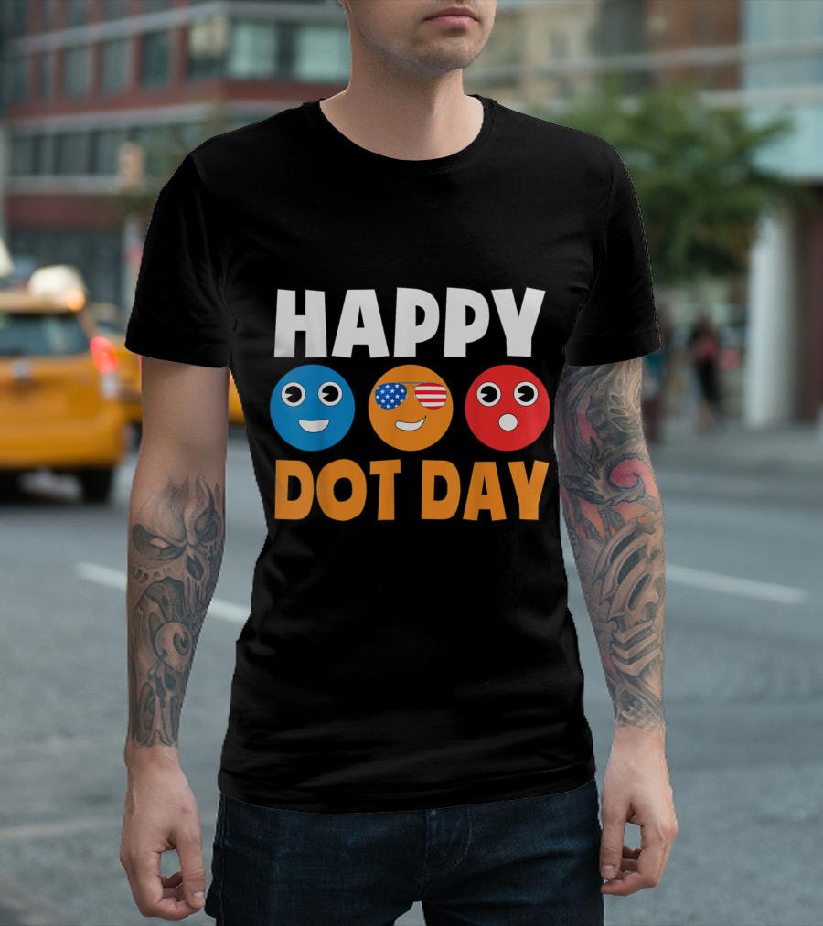 Happy International Dot Day Colorful Emoji Faces With USA Flag Glasses T-Shirt