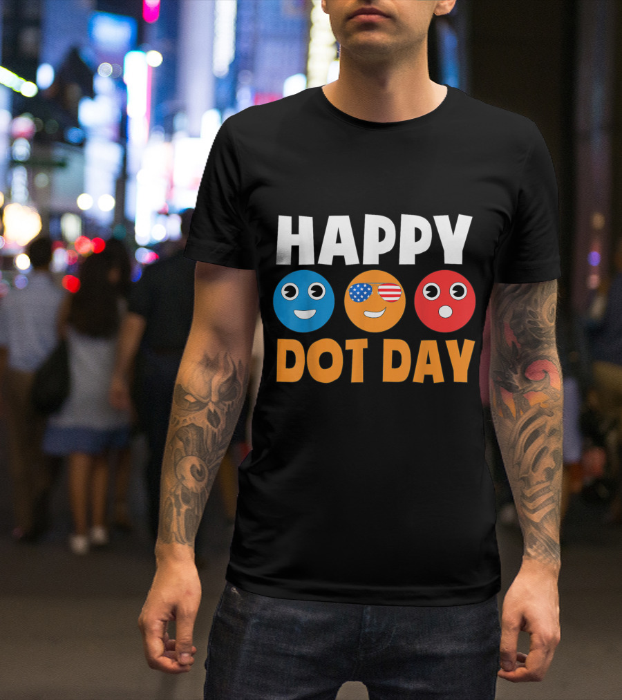 Happy International Dot Day Colorful Emoji Faces With USA Flag Glasses T-Shirt