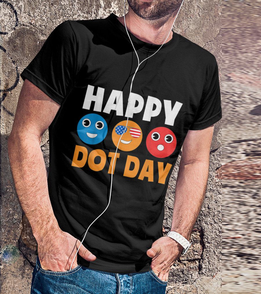 Happy International Dot Day Colorful Emoji Faces With USA Flag Glasses T-Shirt