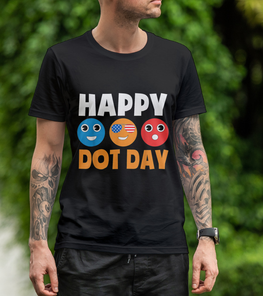 Happy International Dot Day Colorful Emoji Faces With USA Flag Glasses T-Shirt