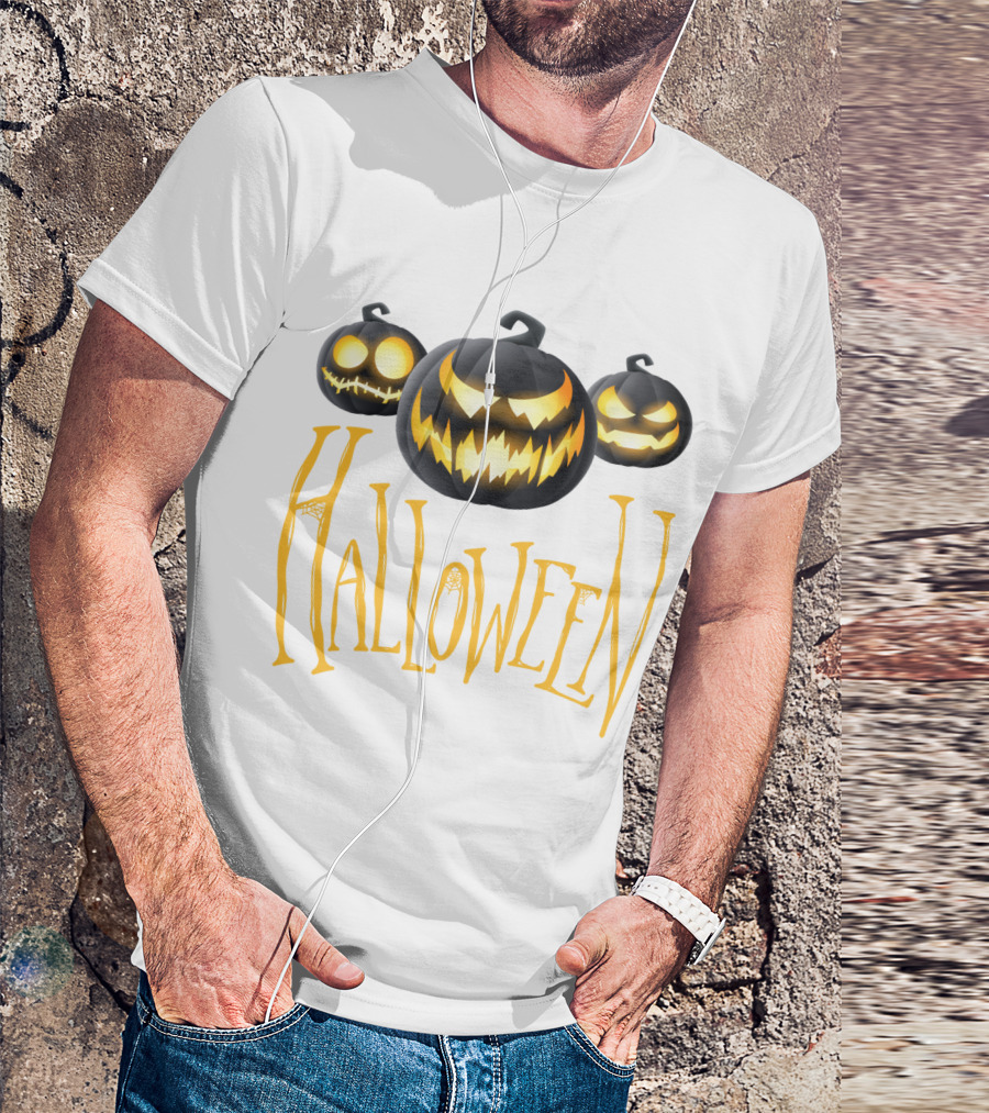 Halloween Scary Pumpkin Head Glowing Faces T-Shirt