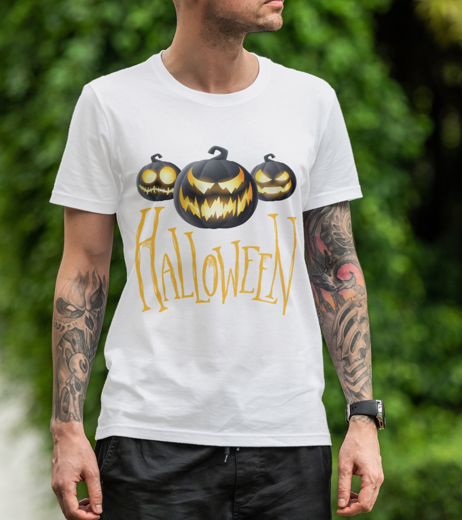 Halloween Scary Pumpkin Head Glowing Faces T-Shirt