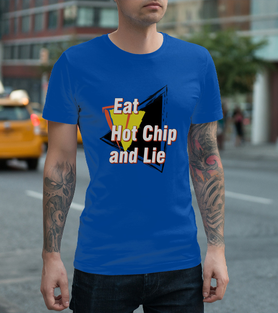 Eat Hot Chip and Lie Retro Style Text with Abstract Geometric Background T-Shirt