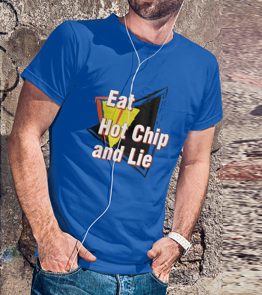 Eat Hot Chip And Lie Retro Style Text With Abstract Geometric Background T-Shirt