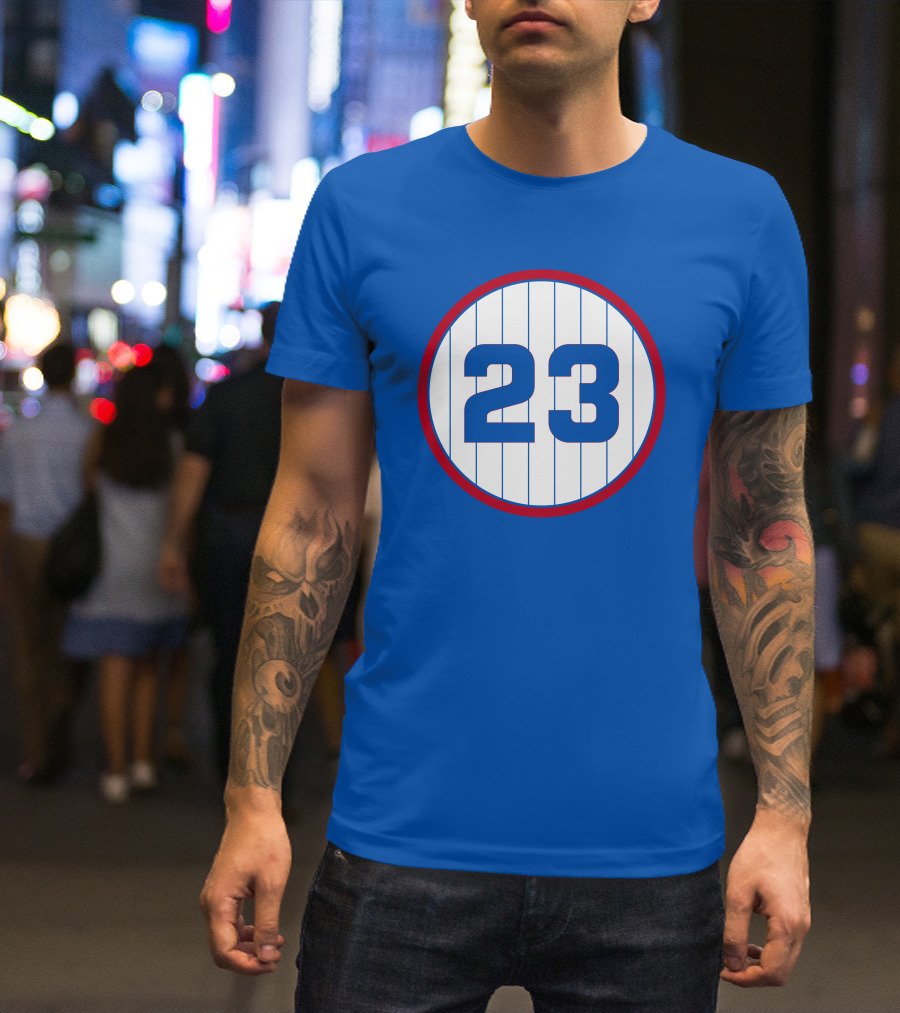 Harry Caray 23 Baseball Number Circle Blue Pinstripe T-Shirt