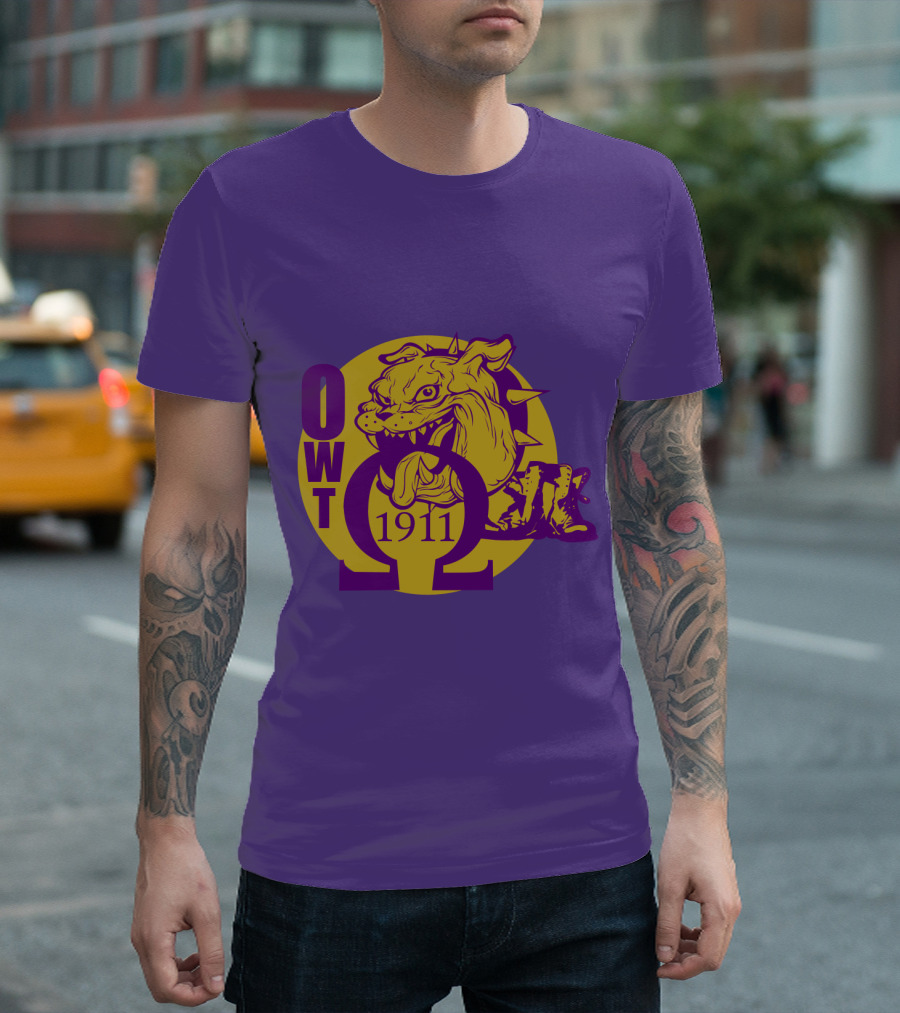 Omega Psi Phi Fraternity 1911 Bulldog OWT Greek Lettering Purple Gold T-Shirt