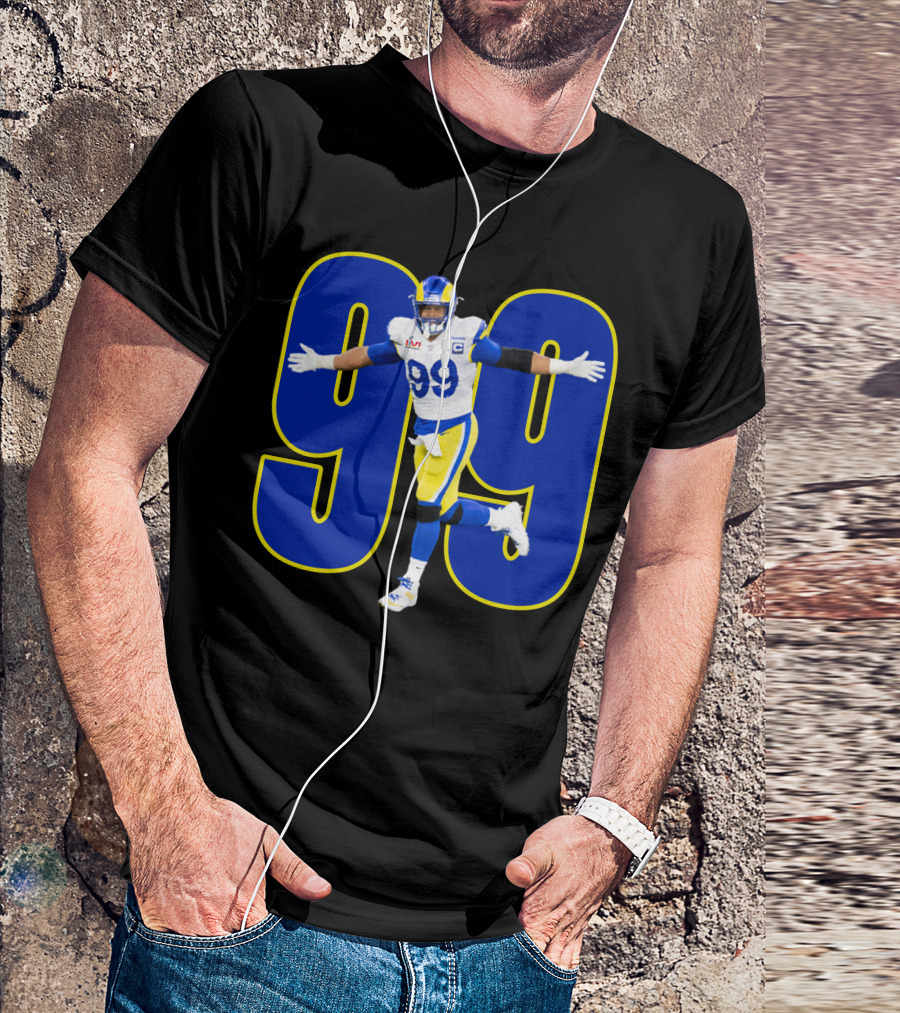 Aaron Charles Donald Number 99 NFL Player In Blue And Yellow Football Uniform T-Shirt