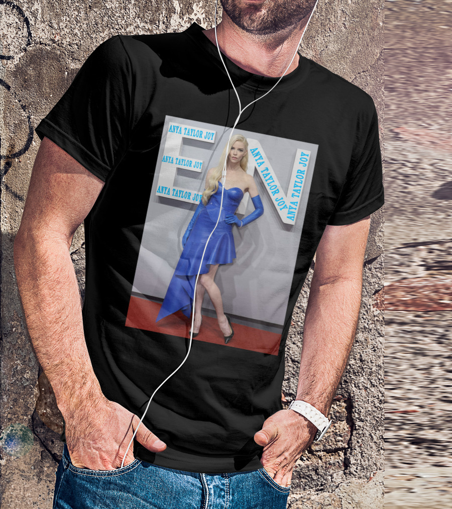 Anya Taylor Joy Blue Dress Ensemble With Long Gloves T-Shirt