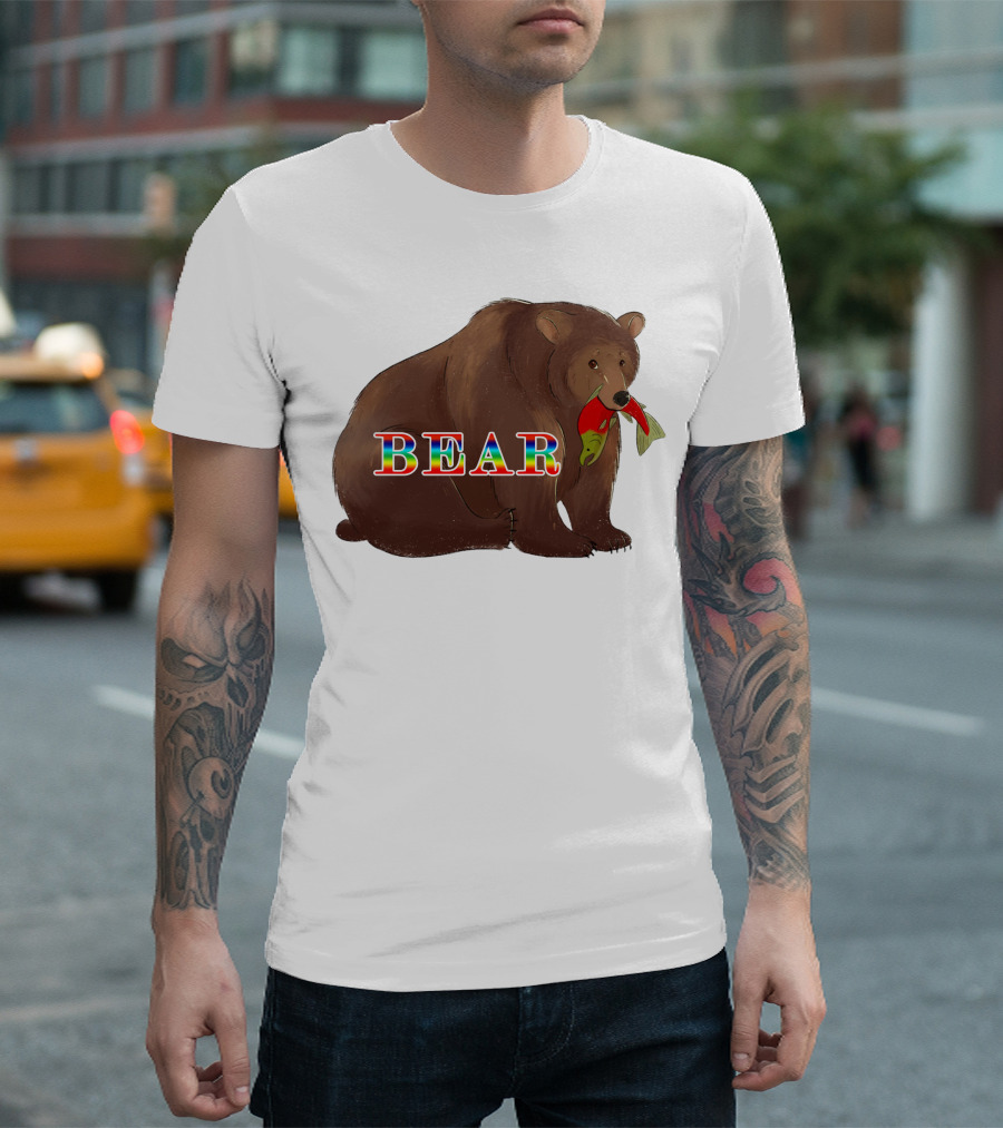 Bear Rainbow Text with Salmon T-Shirt