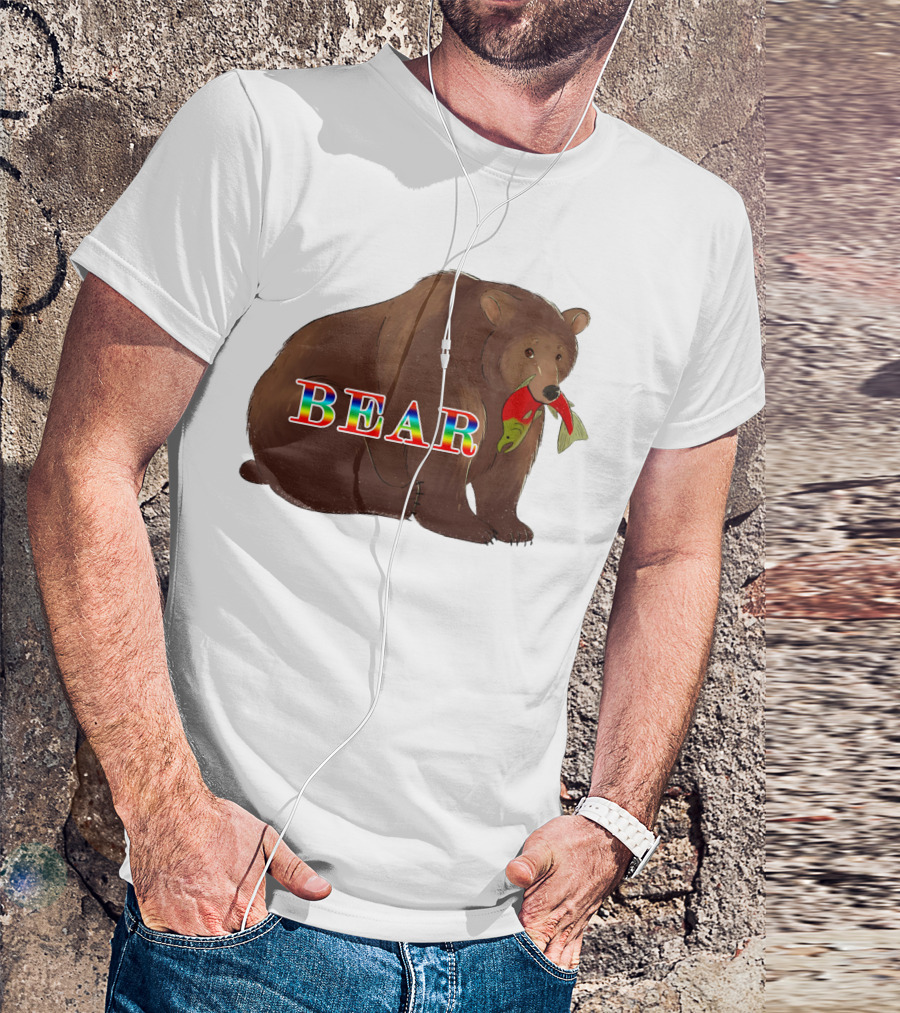 Bear Rainbow Text With Salmon T-Shirt
