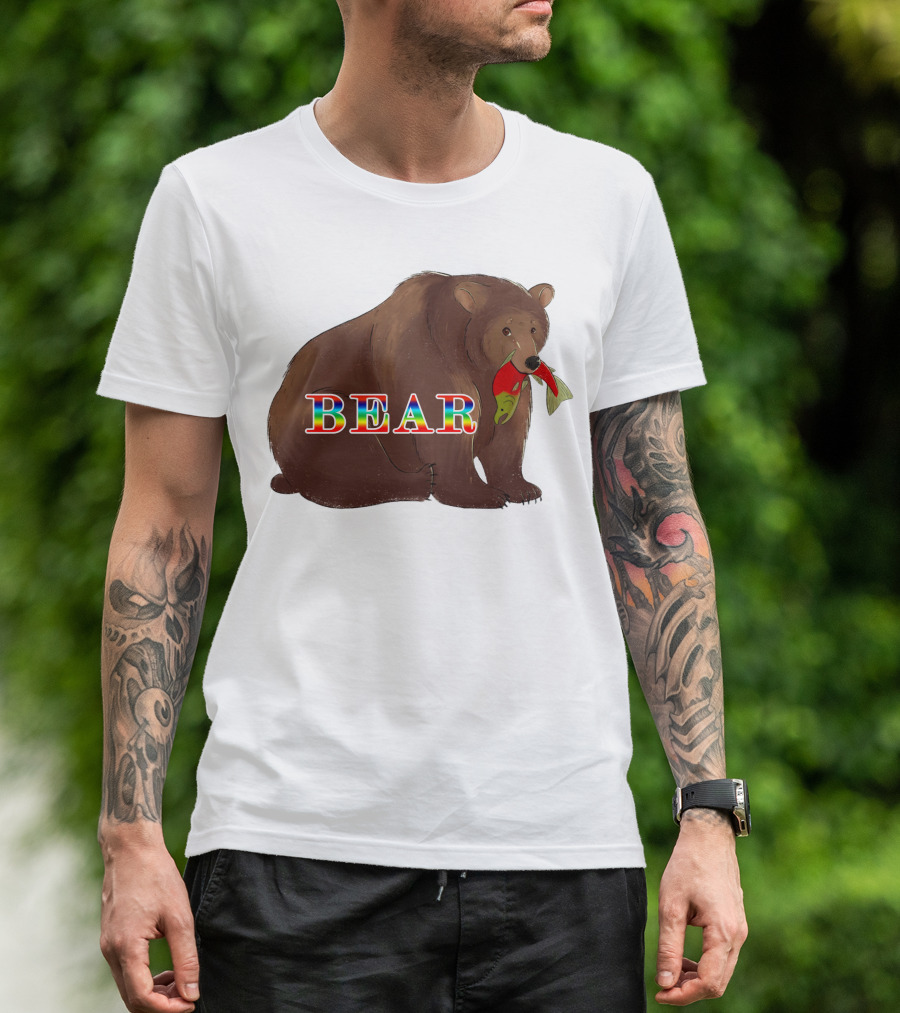 Bear Rainbow Text With Salmon T-Shirt