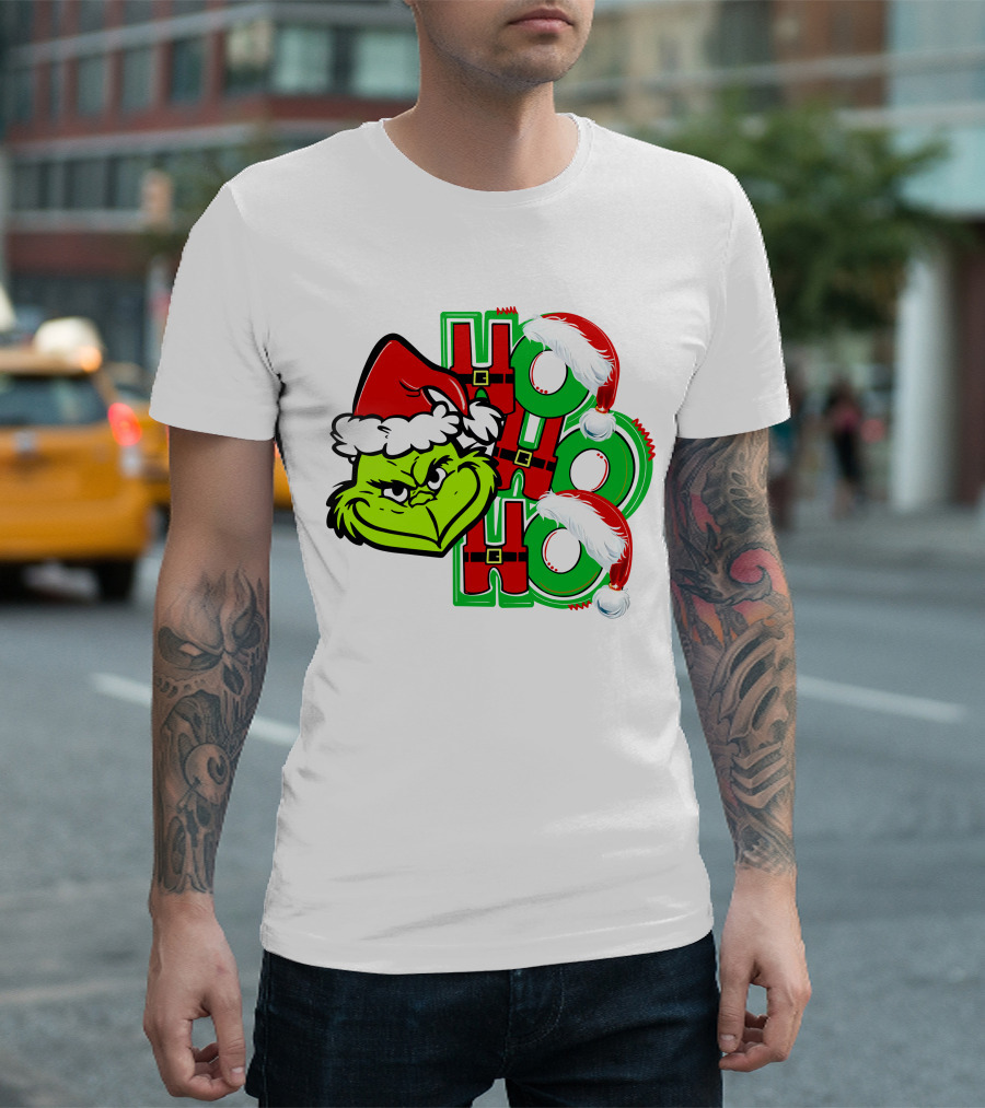 Grinch Ho Ho Ho Santa Hat Christmas T-Shirt