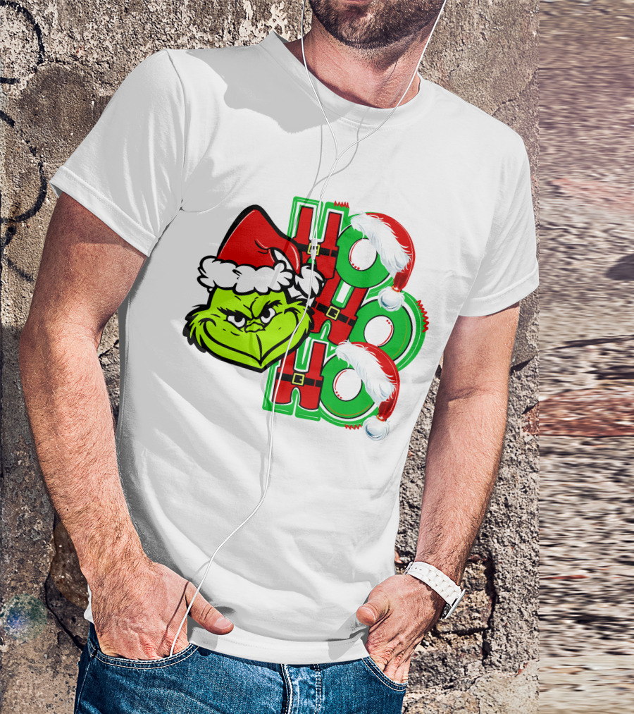 Grinch Ho Ho Ho Santa Hat Christmas T-Shirt