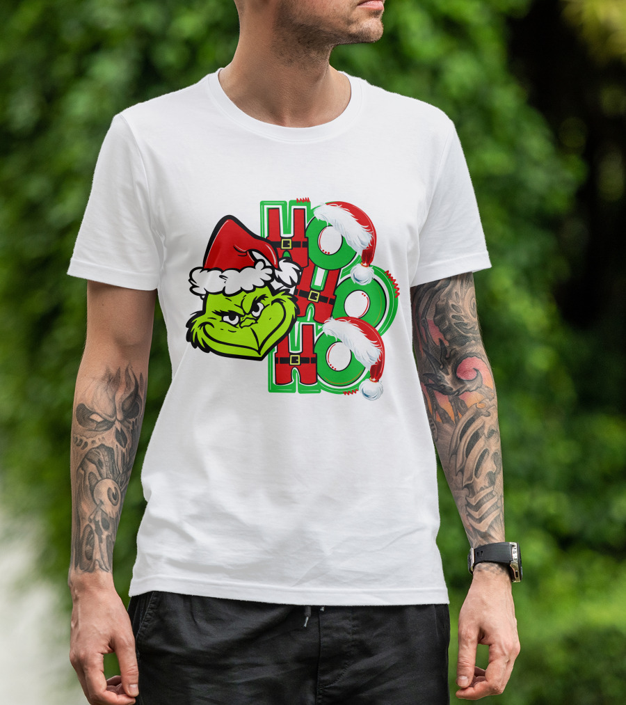 Grinch Ho Ho Ho Santa Hat Christmas T-Shirt