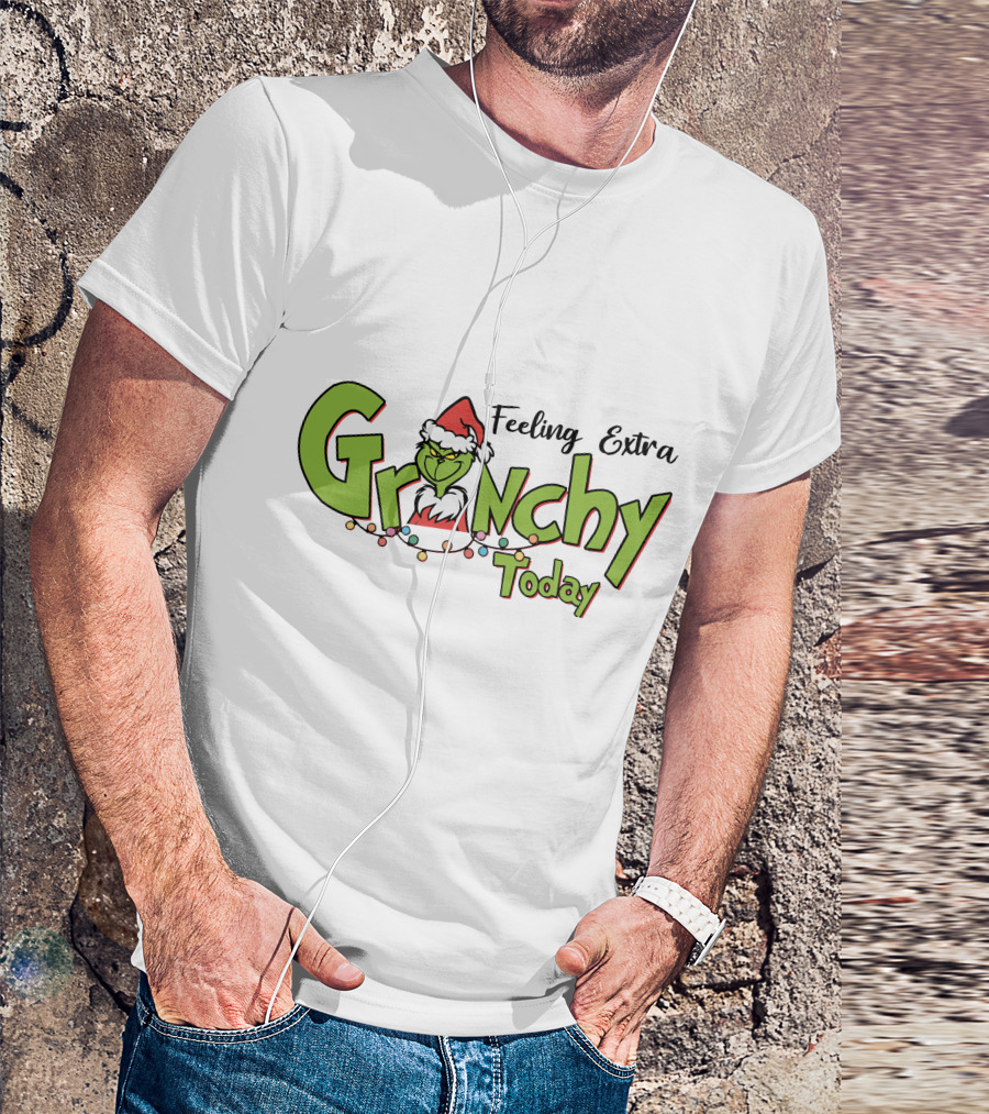 Feeling Extra Grinchy Today Santa Hat Christmas Lights T-Shirt