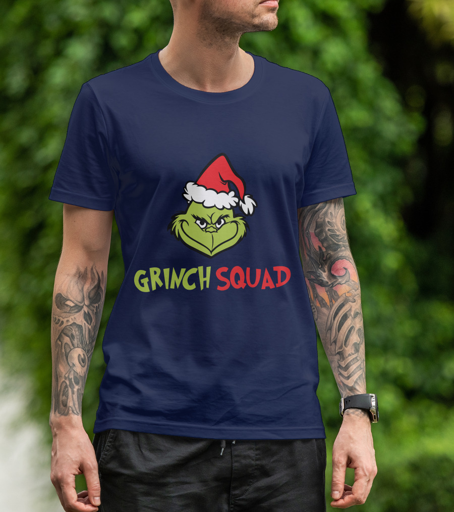Grinch Squad Merry Christmas Santa Hat T-Shirt