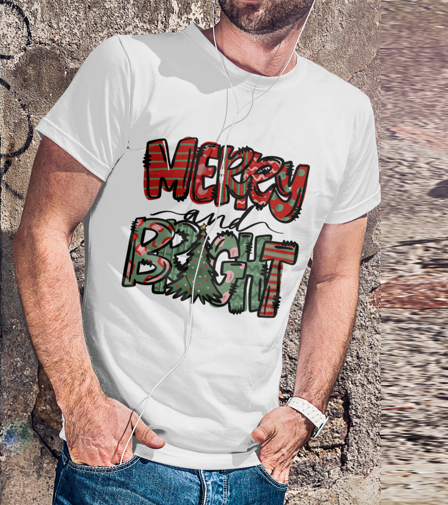 Merry And Bright Christmas With Tree T-Shirt