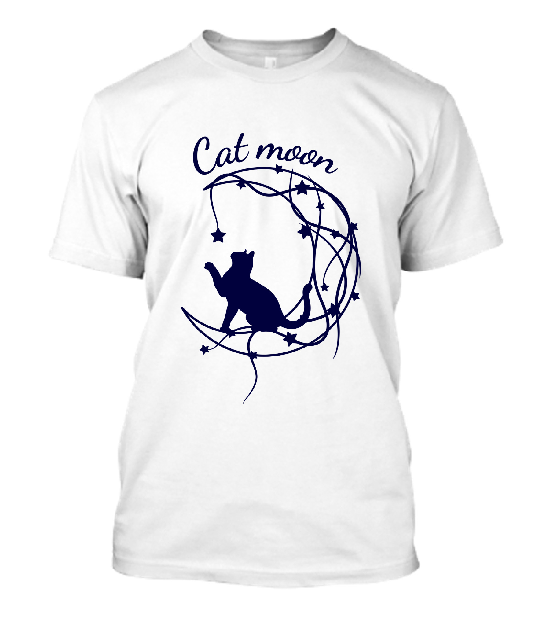 Cat Moon Silhouette With Stars And Vines T-Shirt