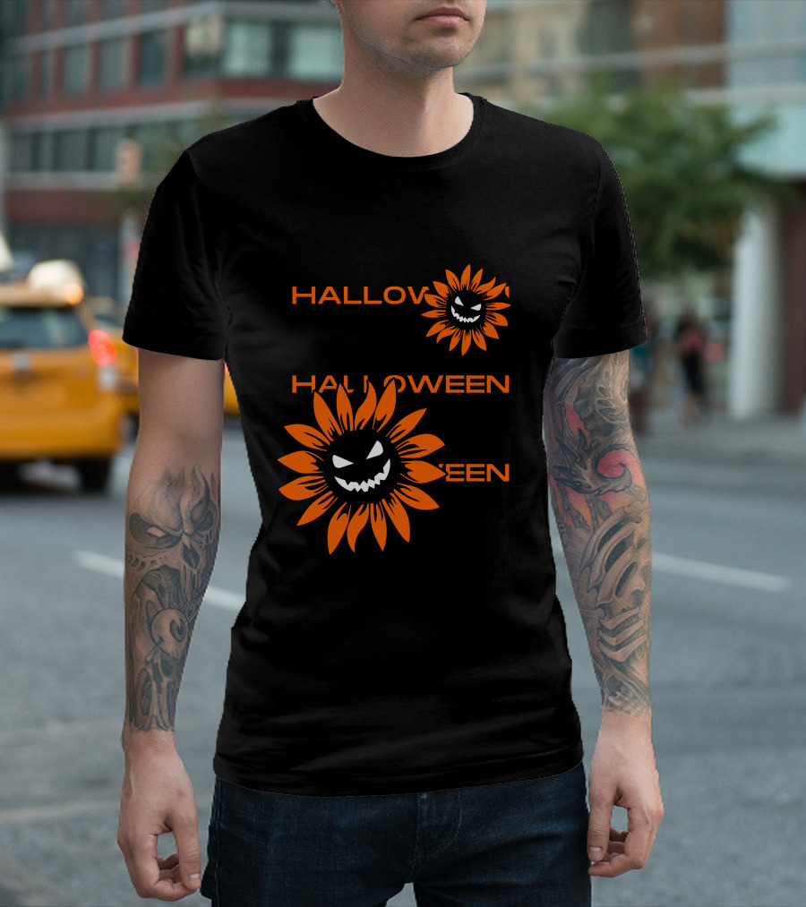 Halloween Devil Sunflower Face T-Shirt