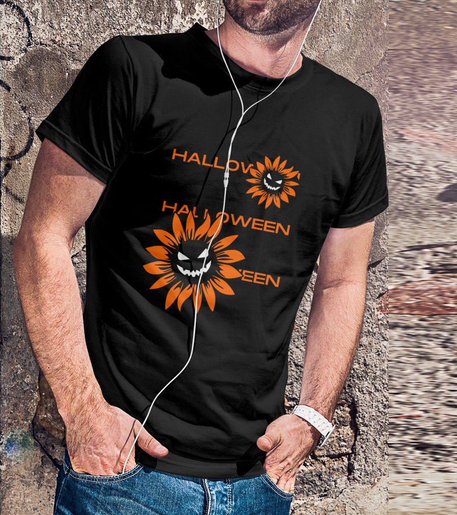 Halloween Devil Sunflower Face T-Shirt