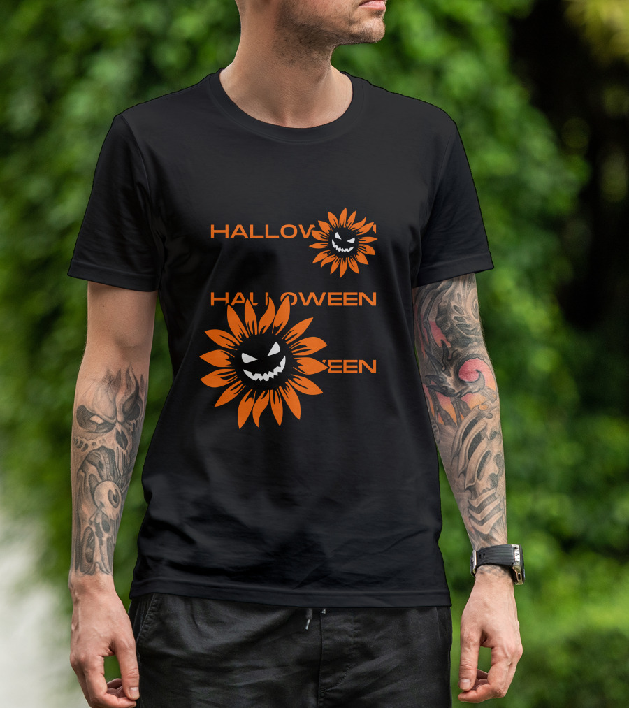 Halloween Devil Sunflower Face T-Shirt
