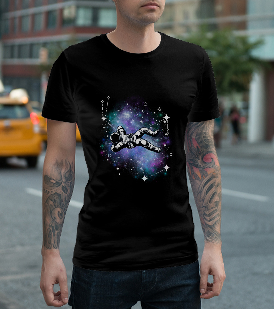 Floating Astronaut Amidst Cosmic Constellations T-Shirt