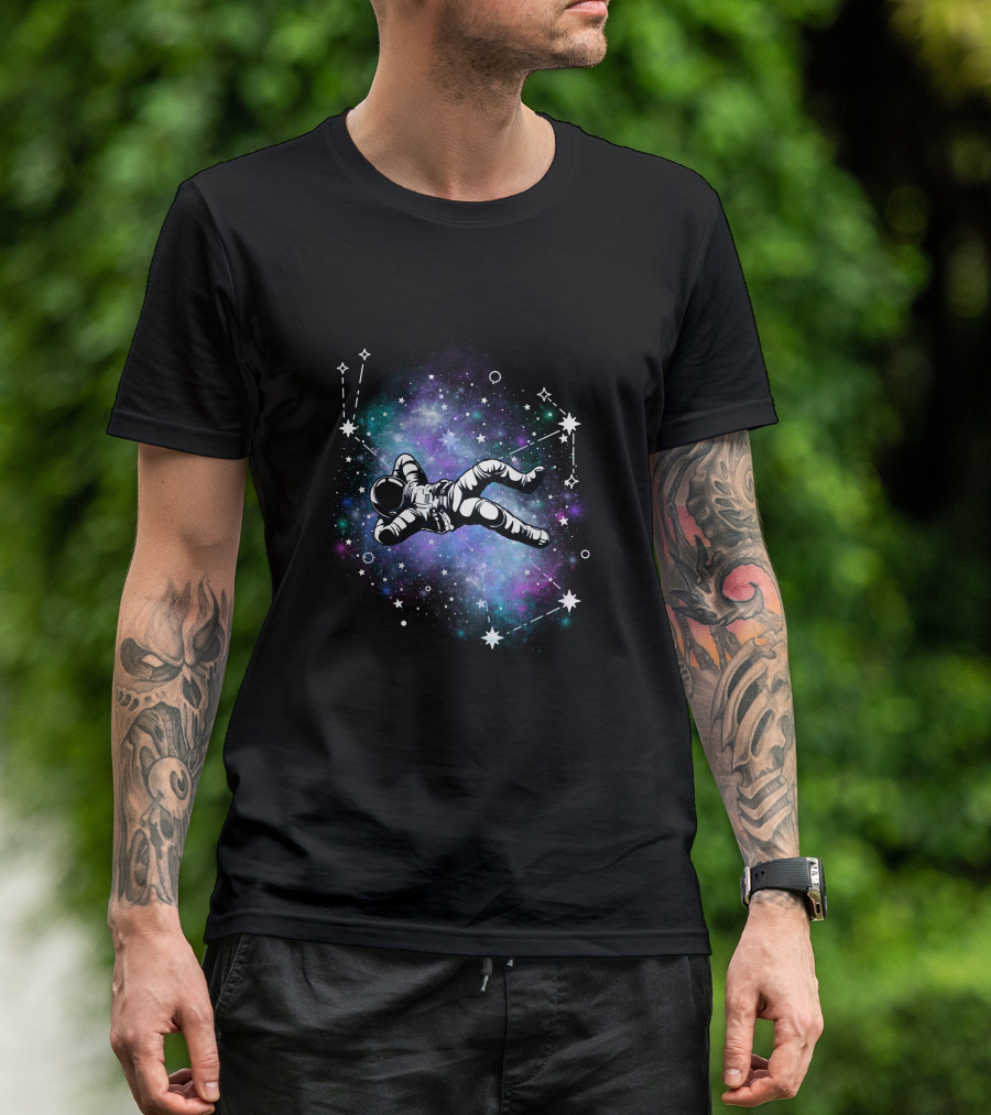 Floating Astronaut Amidst Cosmic Constellations T-Shirt