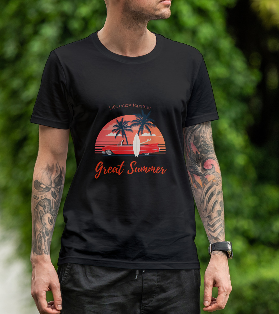 Let's Enjoy Together Great Summer Surf And Sunset Car Adventure T-Shirt