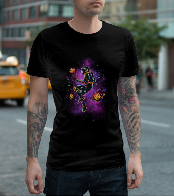 Astronaut Exploring Cosmic Emojis In Vibrant Galaxy Space Adventure T-Shirt
