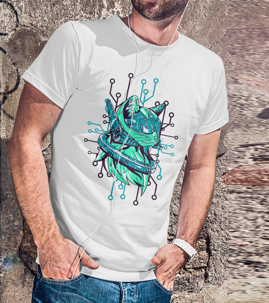 Futuristic Cybernetic Cat With Circuitry Elements T-Shirt