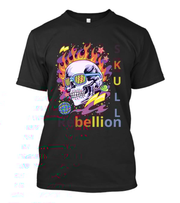 Rebellion Skull With Fiery Sunglasses And Cosmic Elements T-Shirt