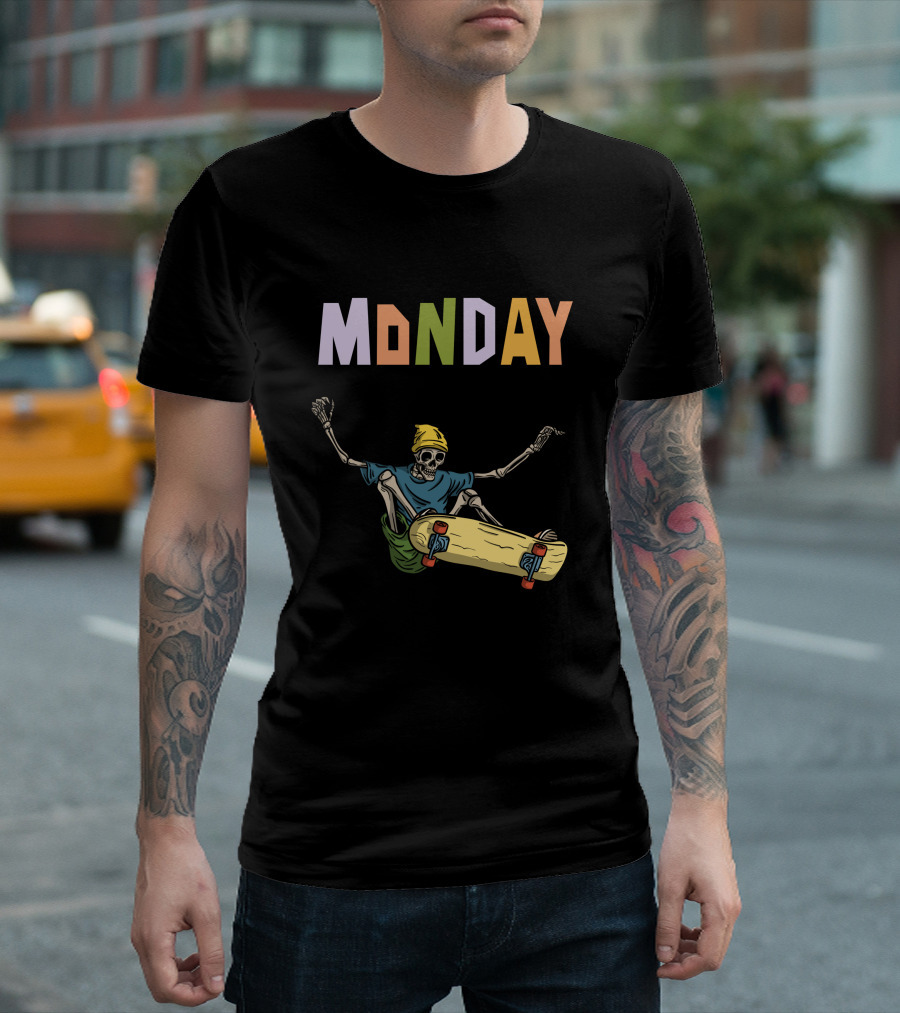 MONDAY Skeleton Skateboarding Adventure T-Shirt
