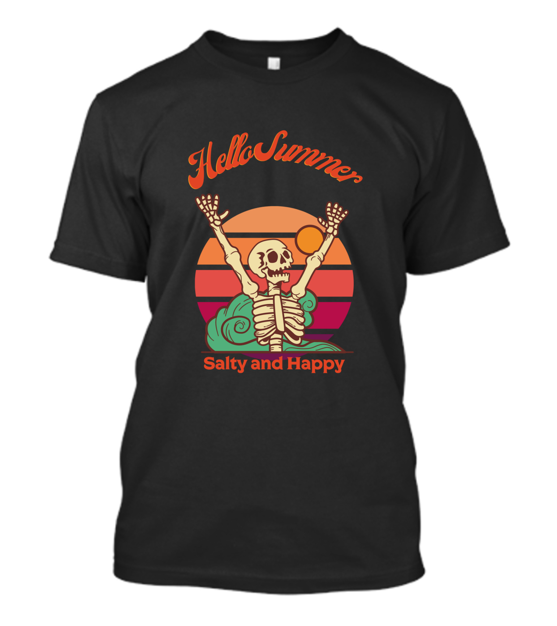 Hello Summer Salty And Happy Skeleton Sunset T-Shirt